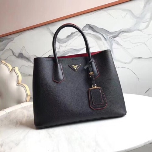 Prada Saffiano Double Tote Shoulder Bag,33CM - 프라다 사피아노 두블레 여성용 토트 숄더백 ,1BG775-3,33cm,블랙