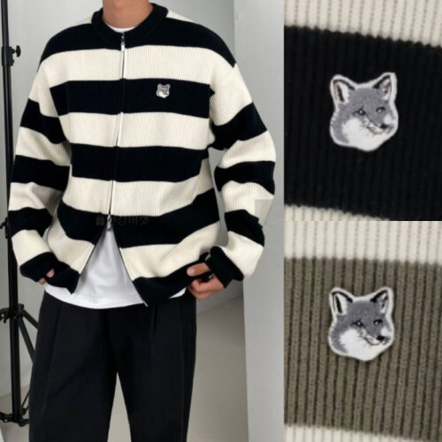 Maison Kitsune 메종키츠네 캐시하찌 스트라이프 니트집업