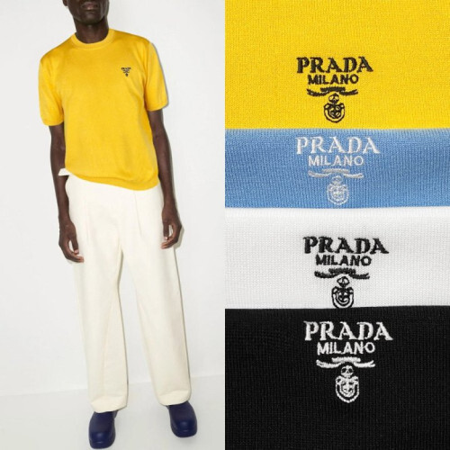 PRADA 프라다 밀라노 자수 로고 니트반팔