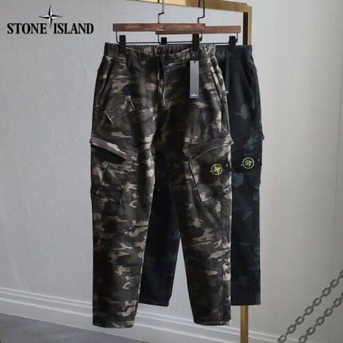 Stone Island 스톤아일랜드 사선포켓 카모 기모 일자 팬츠