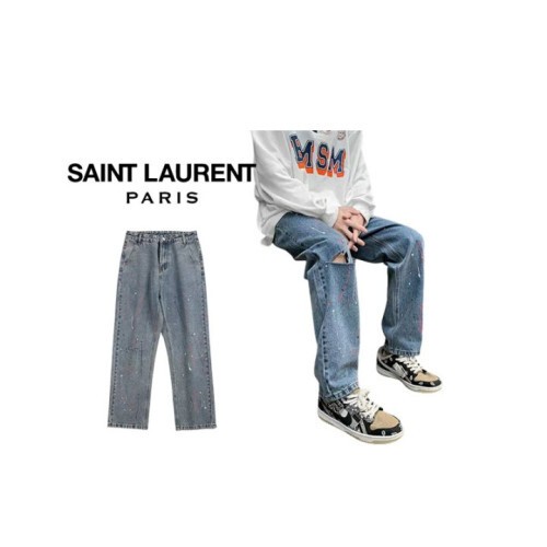 Saint Laurent 세인트로랑 페인팅 디스트 세미와이드 청바지